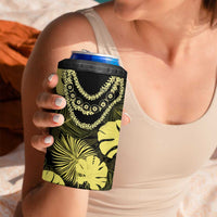 Yellow Hawaii Kukui Nut Lei 4 in 1 Can Cooler Tumbler Hawaiian Pattern Monstera Tropical Vibes - Polynesian Pride