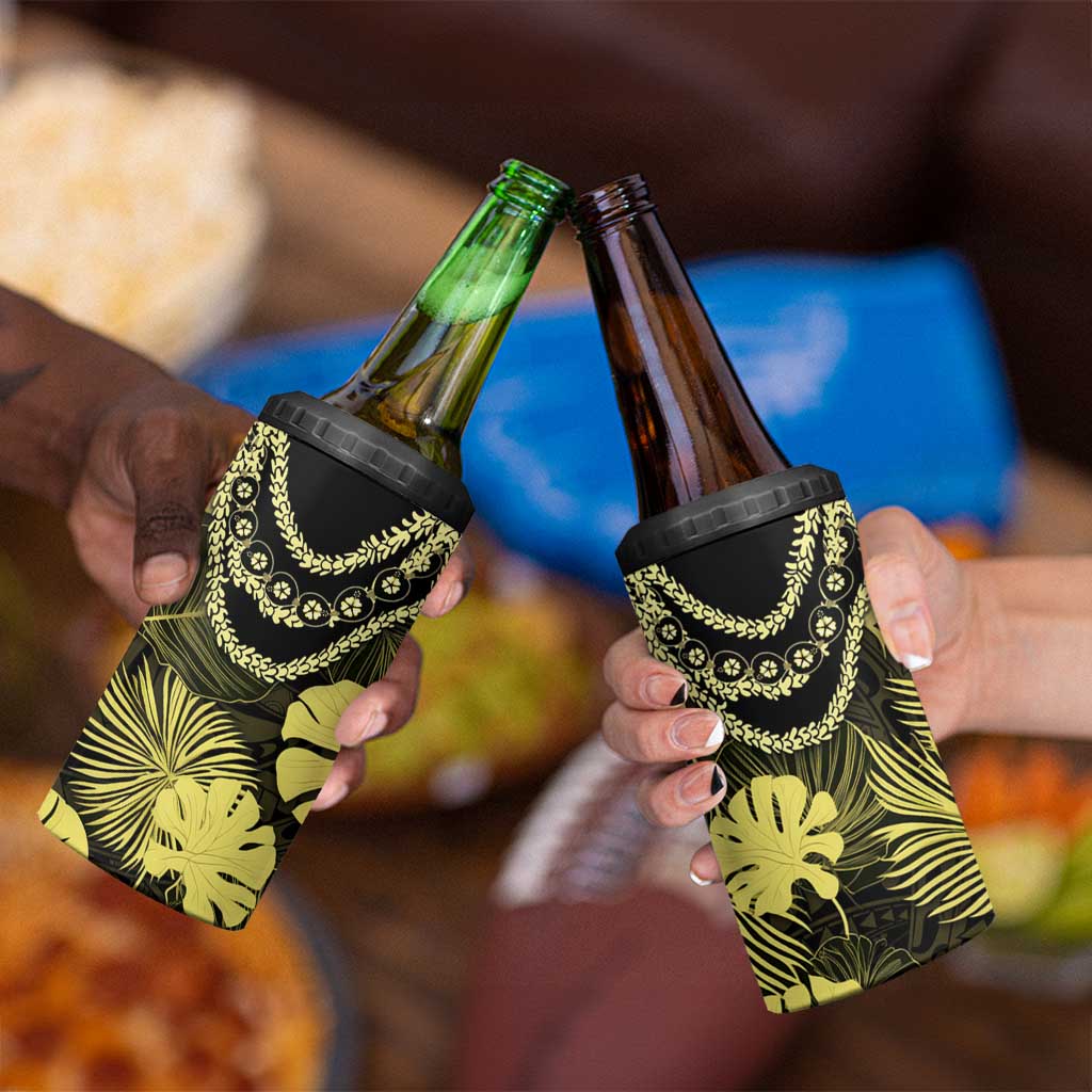 Yellow Hawaii Kukui Nut Lei 4 in 1 Can Cooler Tumbler Hawaiian Pattern Monstera Tropical Vibes - Polynesian Pride