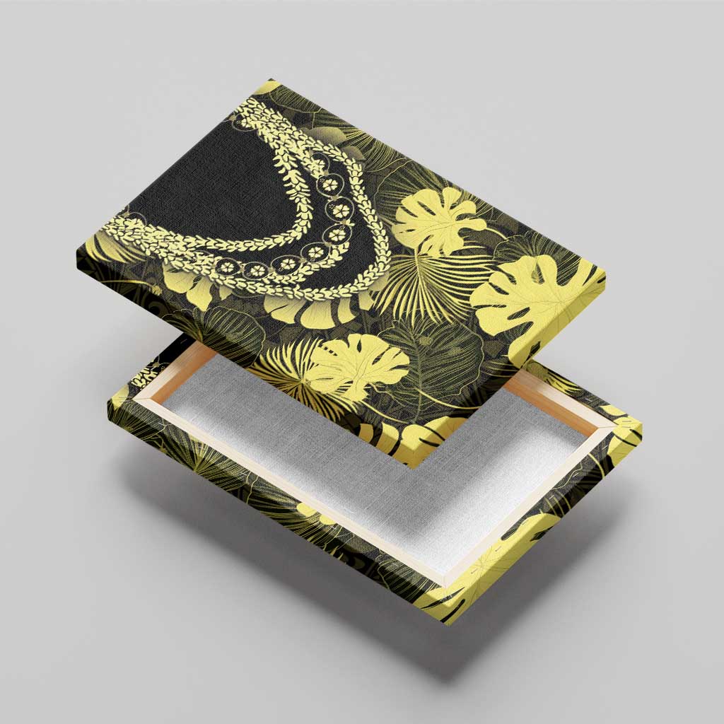 Yellow Hawaii Kukui Nut Lei Canvas Wall Art Hawaiian Pattern Monstera Tropical Vibes - Polynesian Pride
