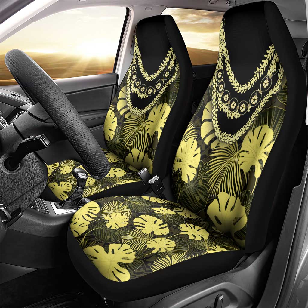 Yellow Hawaii Kukui Nut Lei Car Seat Cover Hawaiian Pattern Monstera Tropical Vibes - Polynesian Pride