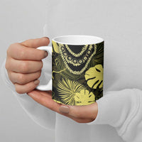 Yellow Hawaii Kukui Nut Lei Ceramic Mug Hawaiian Pattern Monstera Tropical Vibes - Polynesian Pride