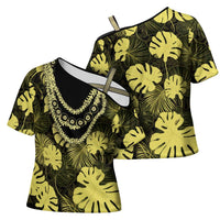 Yellow Hawaii Kukui Nut Lei Cross Shoulder Shirt Hawaiian Pattern Monstera Tropical Vibes LT14 - Polynesian Pride