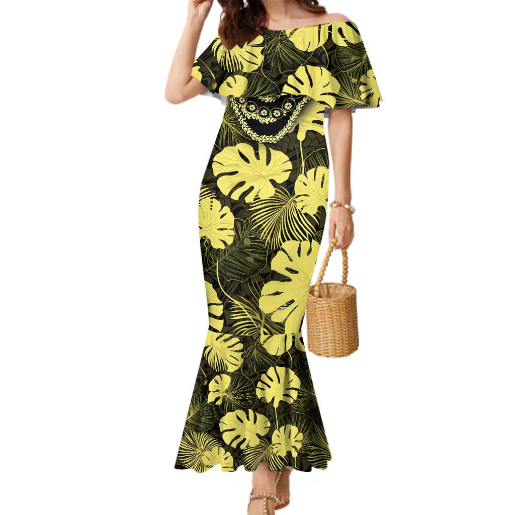 Yellow Hawaii Kukui Nut Lei Family Matching Mermaid Dress and Hawaiian Shirt Hawaiian Pattern Monstera Tropical Vibes - Polynesian Pride