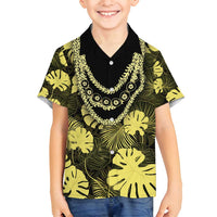 Yellow Hawaii Kukui Nut Lei Family Matching Off Shoulder Maxi Dress and Hawaiian Shirt Hawaiian Pattern Monstera Tropical Vibes - Polynesian Pride