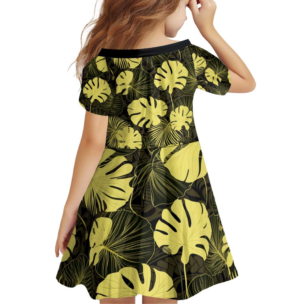 Yellow Hawaii Kukui Nut Lei Family Matching Off Shoulder Short Dress and Hawaiian Shirt Hawaiian Pattern Monstera Tropical Vibes - Polynesian Pride