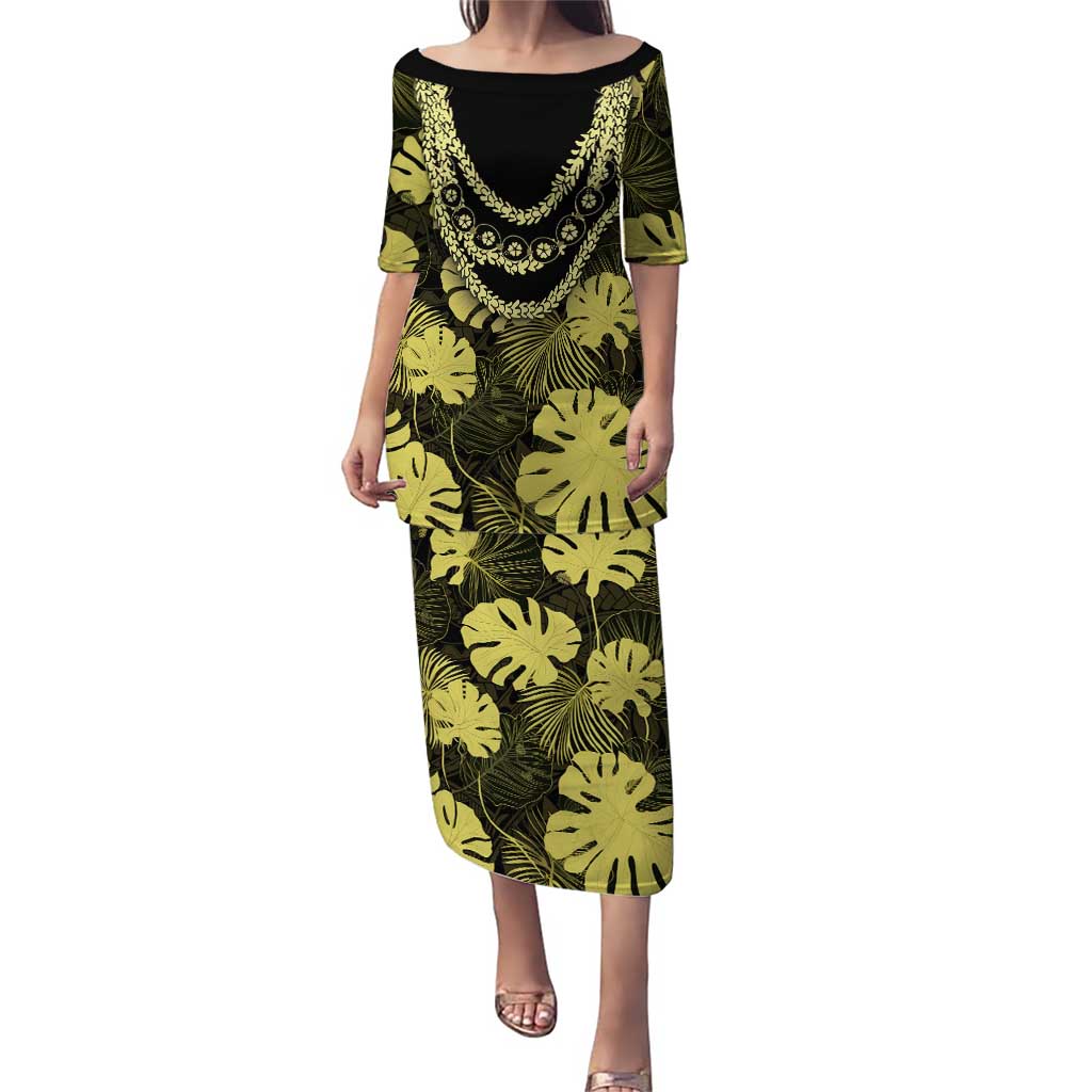 Yellow Hawaii Kukui Nut Lei Family Matching Puletasi and Hawaiian Shirt Hawaiian Pattern Monstera Tropical Vibes - Polynesian Pride
