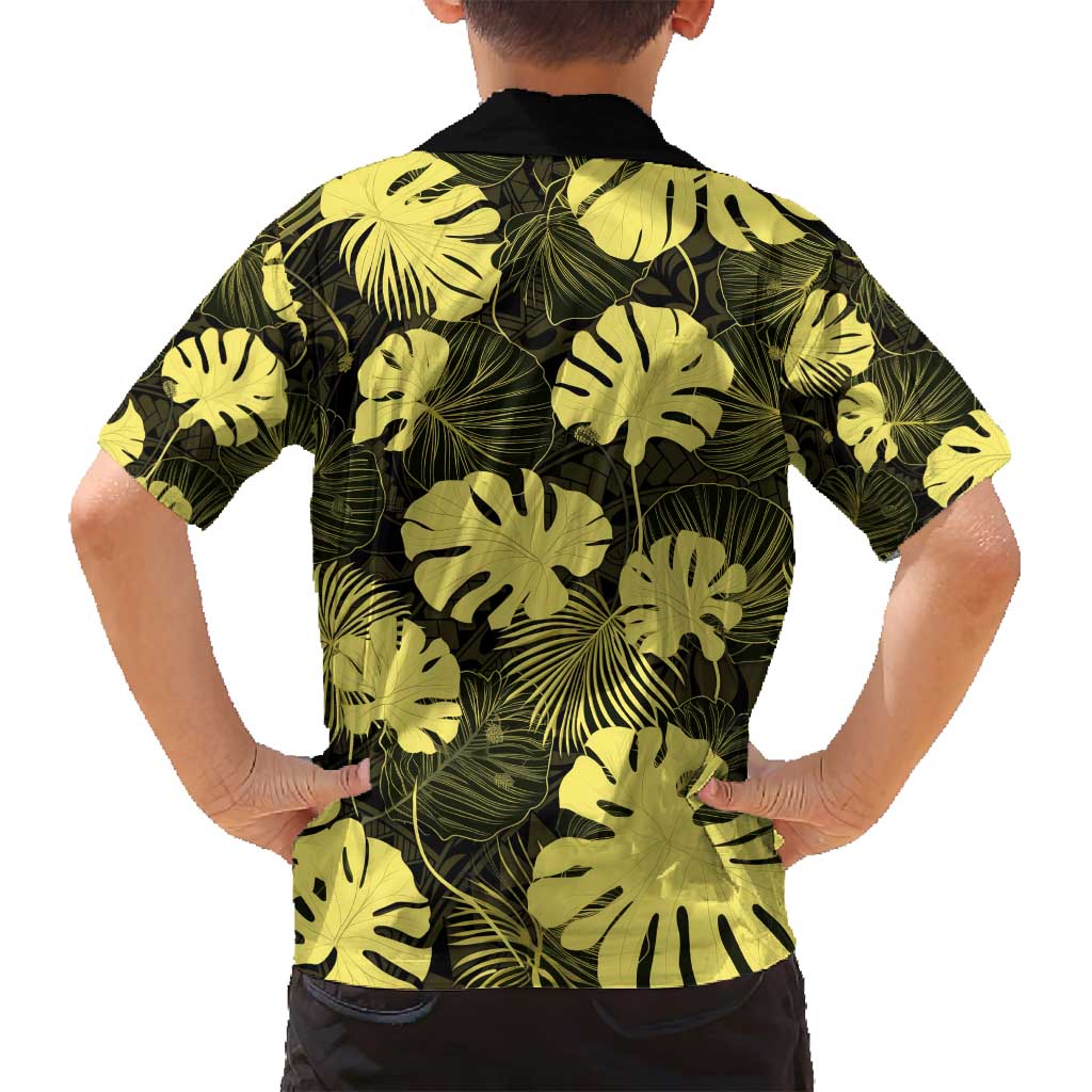 Yellow Hawaii Kukui Nut Lei Family Matching Tank Maxi Dress and Hawaiian Shirt Hawaiian Pattern Monstera Tropical Vibes - Polynesian Pride
