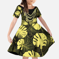 Yellow Hawaii Kukui Nut Lei Family Matching Tank Maxi Dress and Hawaiian Shirt Hawaiian Pattern Monstera Tropical Vibes - Polynesian Pride