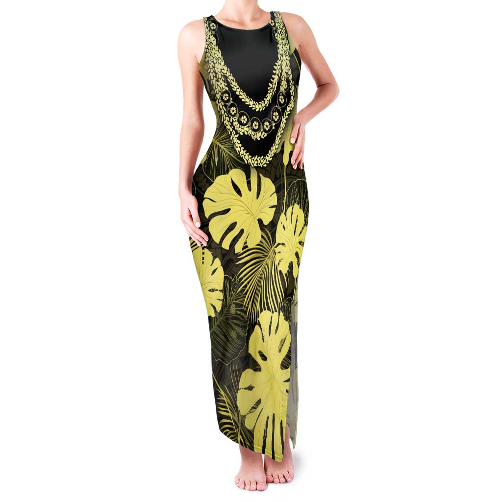 Yellow Hawaii Kukui Nut Lei Family Matching Tank Maxi Dress and Hawaiian Shirt Hawaiian Pattern Monstera Tropical Vibes - Polynesian Pride