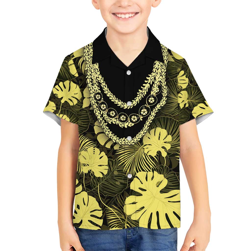 Yellow Hawaii Kukui Nut Lei Family Matching Tank Maxi Dress and Hawaiian Shirt Hawaiian Pattern Monstera Tropical Vibes - Polynesian Pride