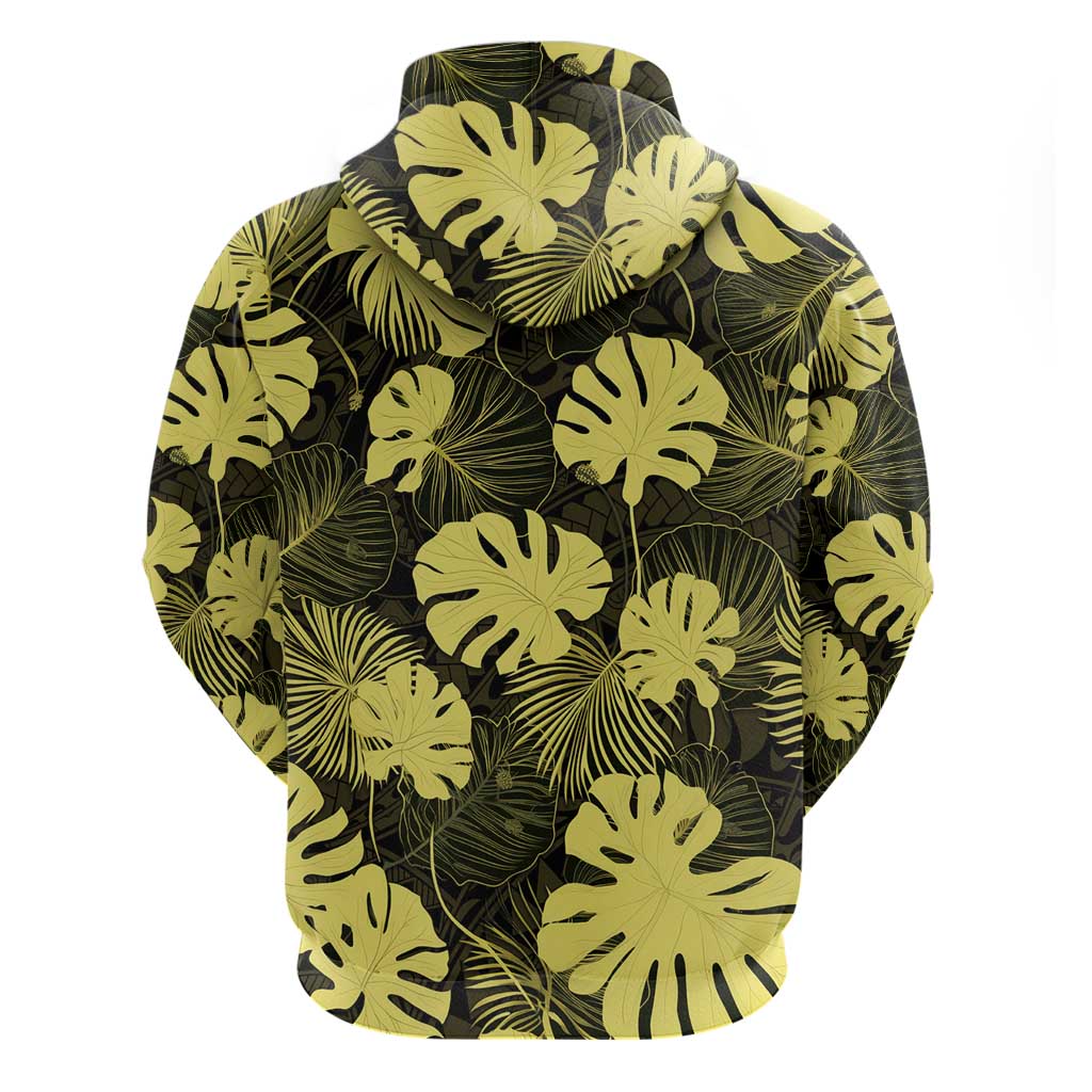 Yellow Hawaii Kukui Nut Lei Hoodie Hawaiian Pattern Monstera Tropical Vibes - Polynesian Pride