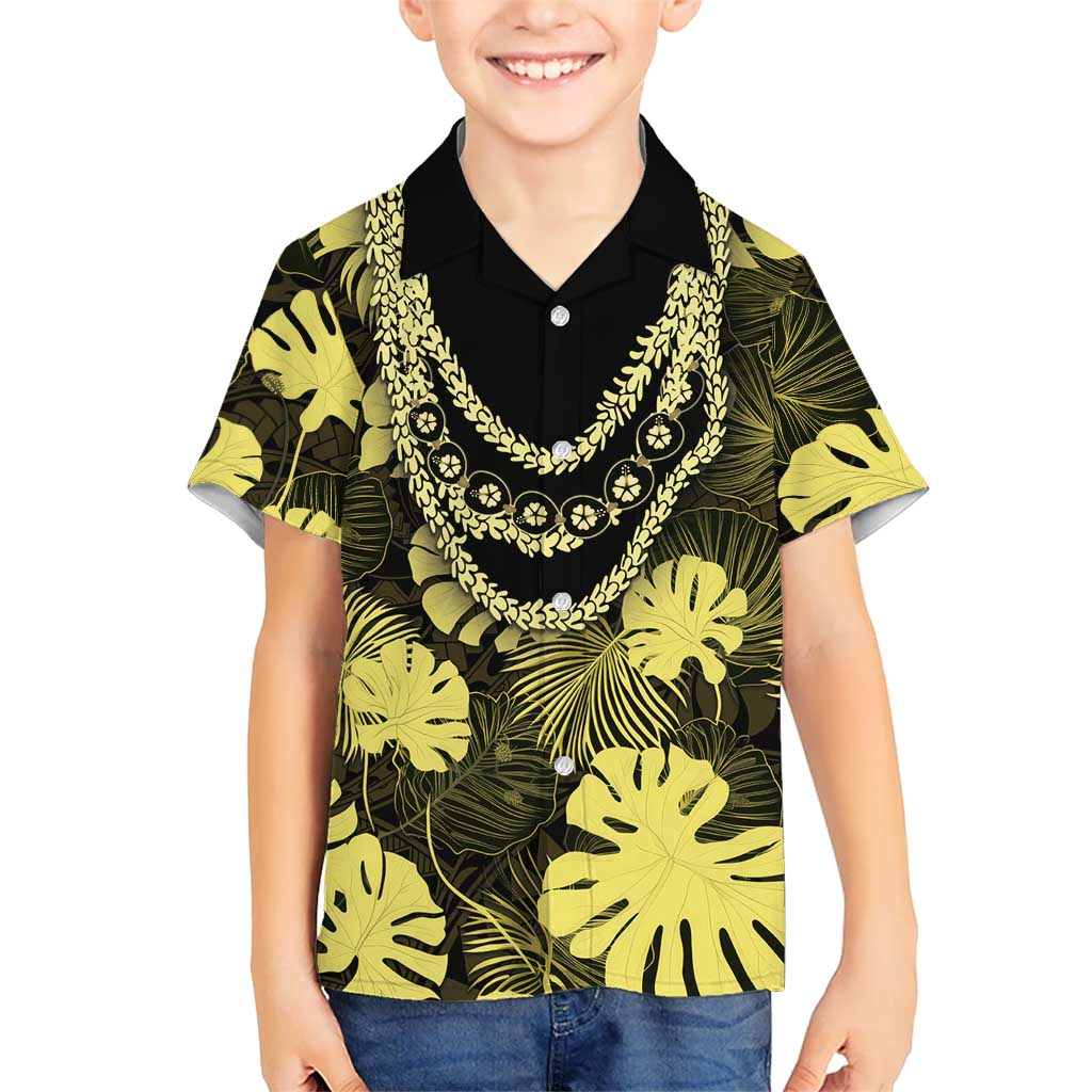 Yellow Hawaii Kukui Nut Lei Kid Hawaiian Shirt Hawaiian Pattern Monstera Tropical Vibes LT14 Kid Yellow - Polynesian Pride