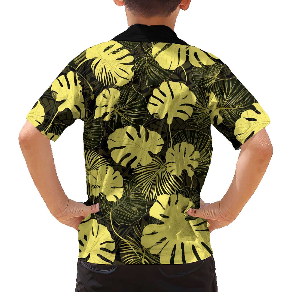 Yellow Hawaii Kukui Nut Lei Kid Hawaiian Shirt Hawaiian Pattern Monstera Tropical Vibes LT14 - Polynesian Pride