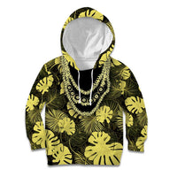 Yellow Hawaii Kukui Nut Lei Kid Hoodie Hawaiian Pattern Monstera Tropical Vibes - Polynesian Pride