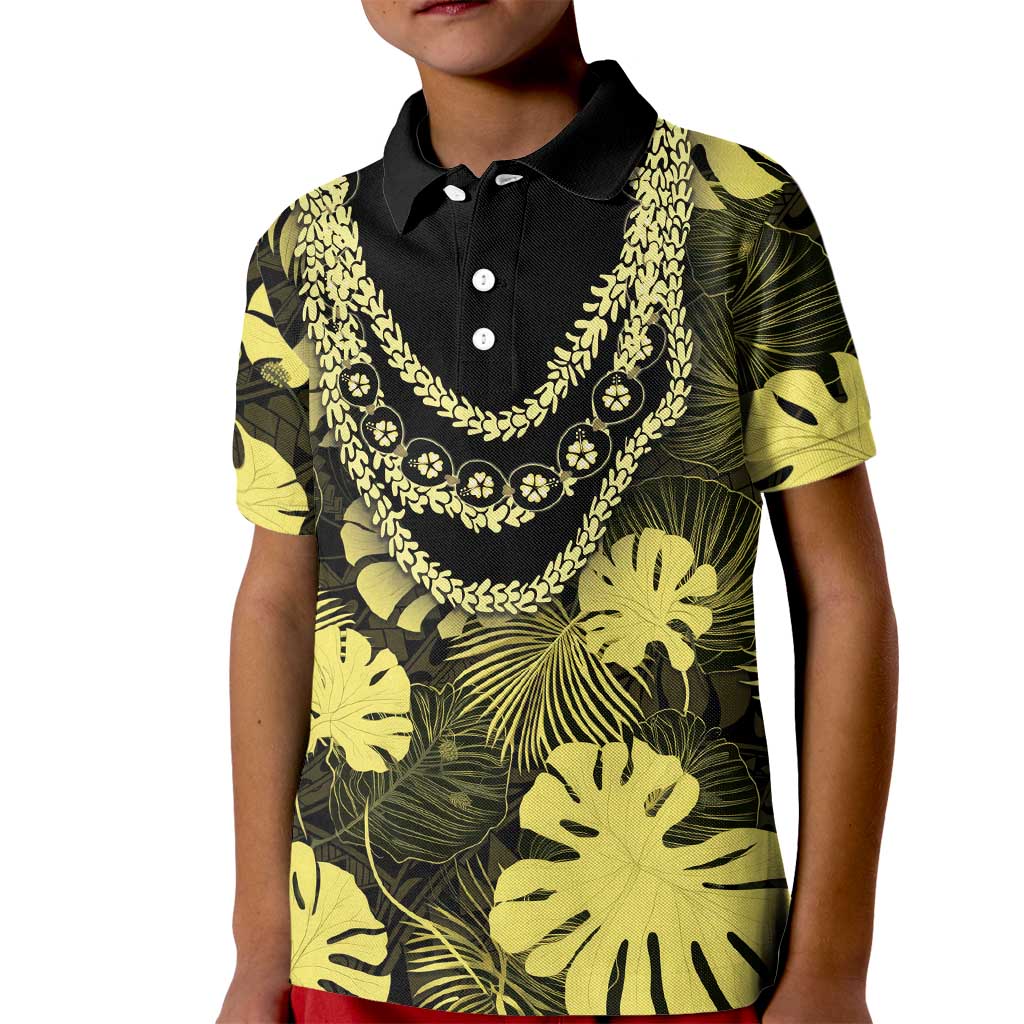 Yellow Hawaii Kukui Nut Lei Kid Polo Shirt Hawaiian Pattern Monstera Tropical Vibes LT14 Kid Yellow - Polynesian Pride