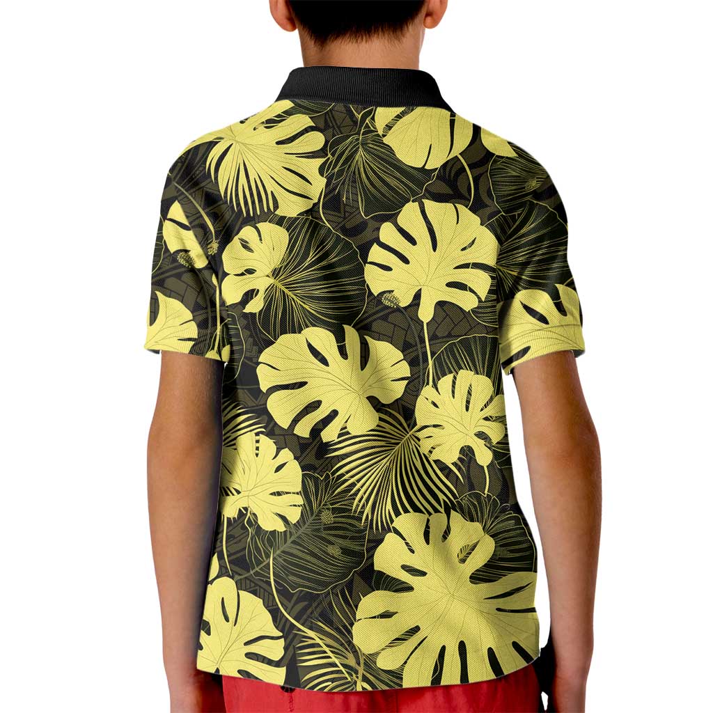 Yellow Hawaii Kukui Nut Lei Kid Polo Shirt Hawaiian Pattern Monstera Tropical Vibes LT14 - Polynesian Pride