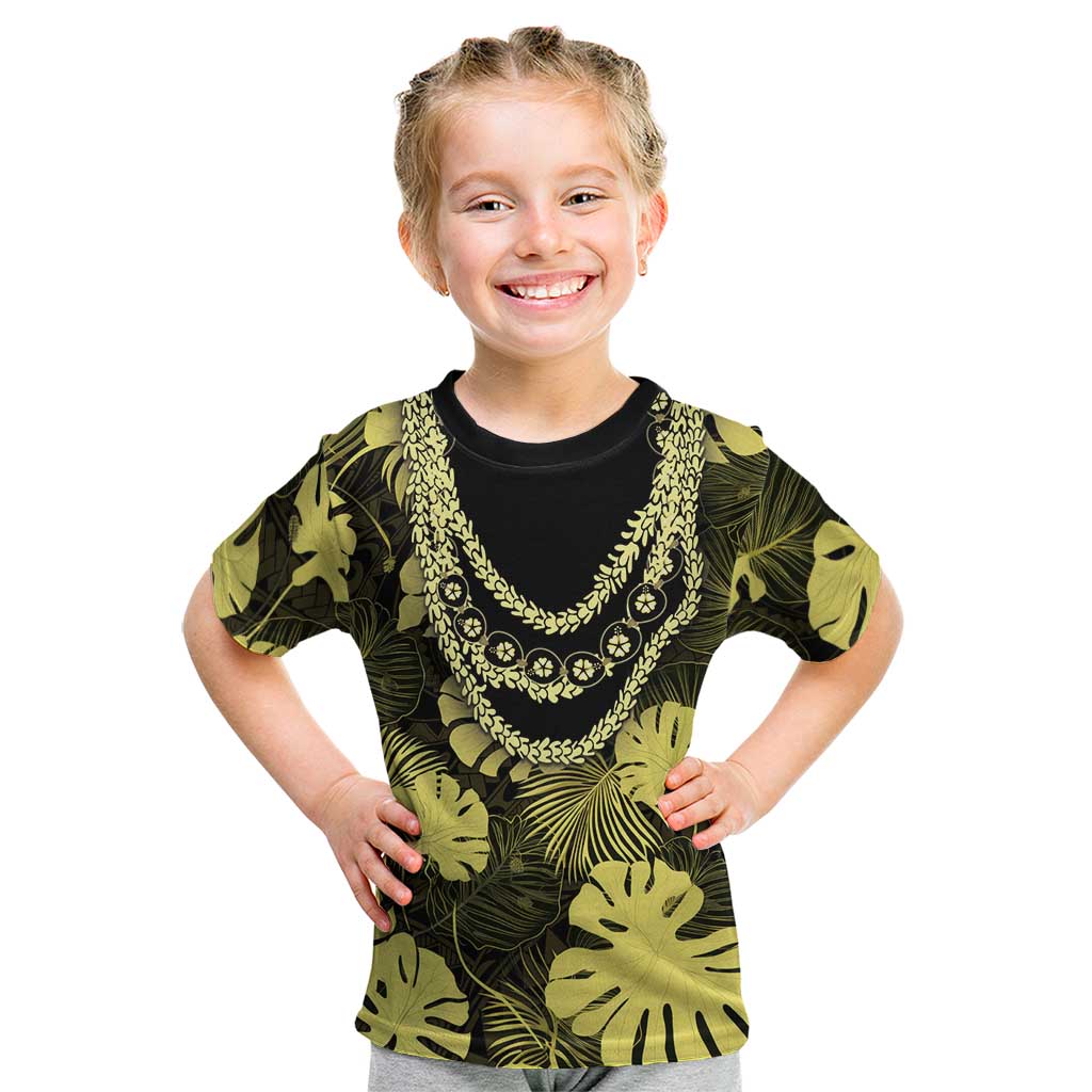 Yellow Hawaii Kukui Nut Lei Kid T Shirt Hawaiian Pattern Monstera Tropical Vibes LT14 Yellow - Polynesian Pride