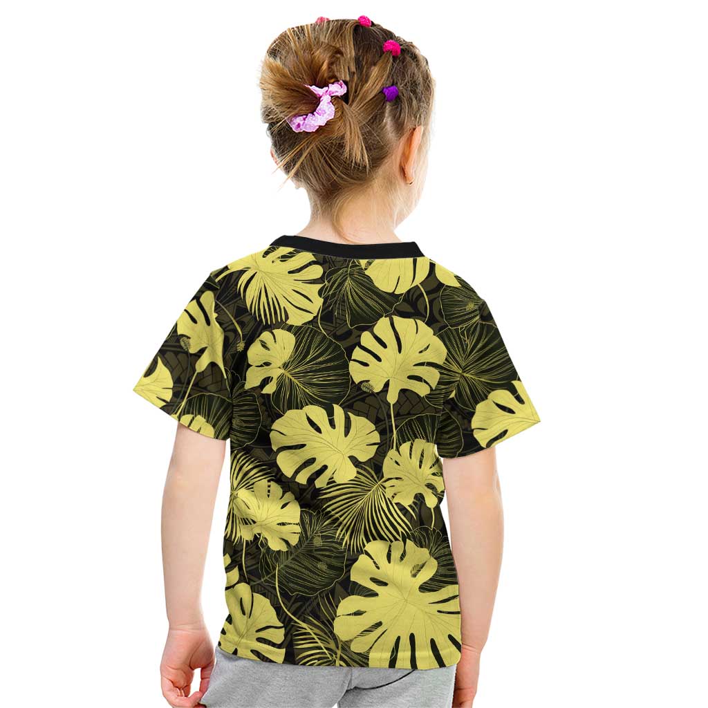 Yellow Hawaii Kukui Nut Lei Kid T Shirt Hawaiian Pattern Monstera Tropical Vibes LT14 - Polynesian Pride
