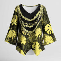 Yellow Hawaii Kukui Nut Lei Kimono Sleeve Blouse Hawaiian Pattern Monstera Tropical Vibes LT14 Female Yellow - Polynesian Pride
