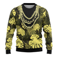 Yellow Hawaii Kukui Nut Lei Ugly Christmas Sweater Hawaiian Pattern Monstera Tropical Vibes - Polynesian Pride