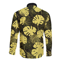 Yellow Hawaii Kukui Nut Lei Long Sleeve Button Shirt Hawaiian Pattern Monstera Tropical Vibes LT14 - Polynesian Pride