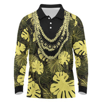Yellow Hawaii Kukui Nut Lei Long Sleeve Polo Shirt Hawaiian Pattern Monstera Tropical Vibes LT14 Yellow - Polynesian Pride