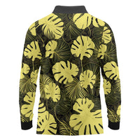 Yellow Hawaii Kukui Nut Lei Long Sleeve Polo Shirt Hawaiian Pattern Monstera Tropical Vibes LT14 - Polynesian Pride