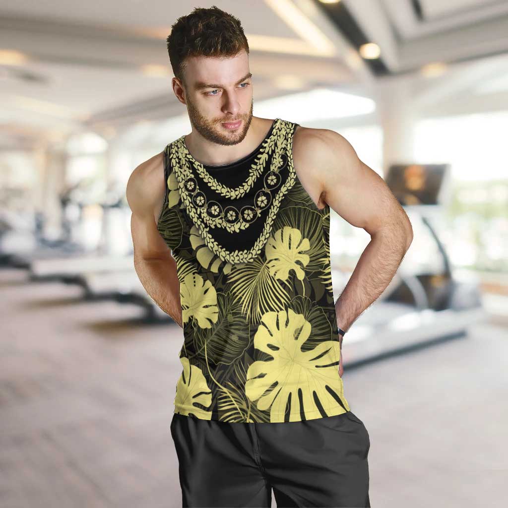 Yellow Hawaii Kukui Nut Lei Men Tank Top Hawaiian Pattern Monstera Tropical Vibes LT14 Yellow - Polynesian Pride