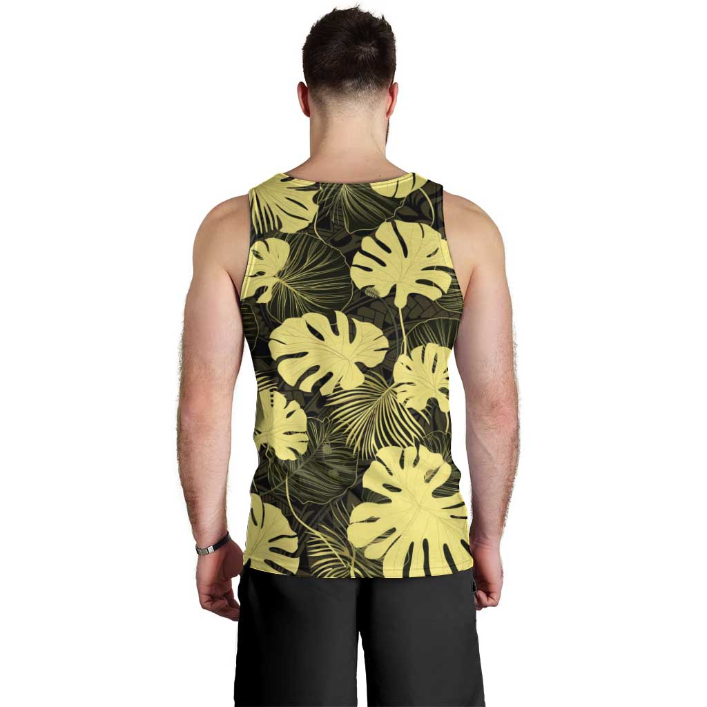 Yellow Hawaii Kukui Nut Lei Men Tank Top Hawaiian Pattern Monstera Tropical Vibes LT14 - Polynesian Pride