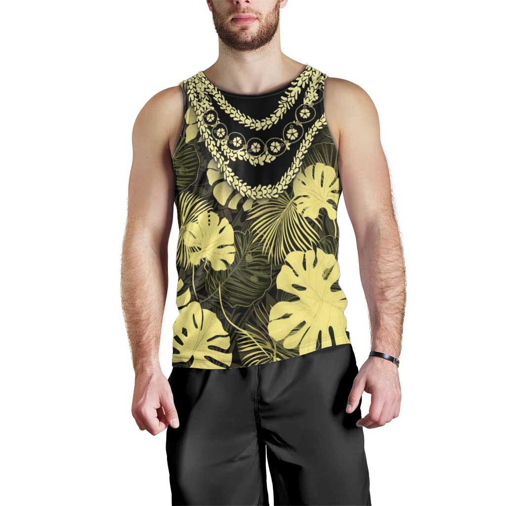 Yellow Hawaii Kukui Nut Lei Men Tank Top Hawaiian Pattern Monstera Tropical Vibes LT14 - Polynesian Pride