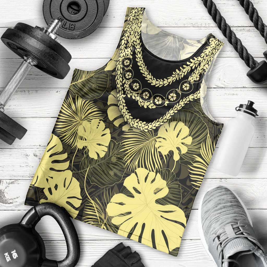Yellow Hawaii Kukui Nut Lei Men Tank Top Hawaiian Pattern Monstera Tropical Vibes LT14 - Polynesian Pride