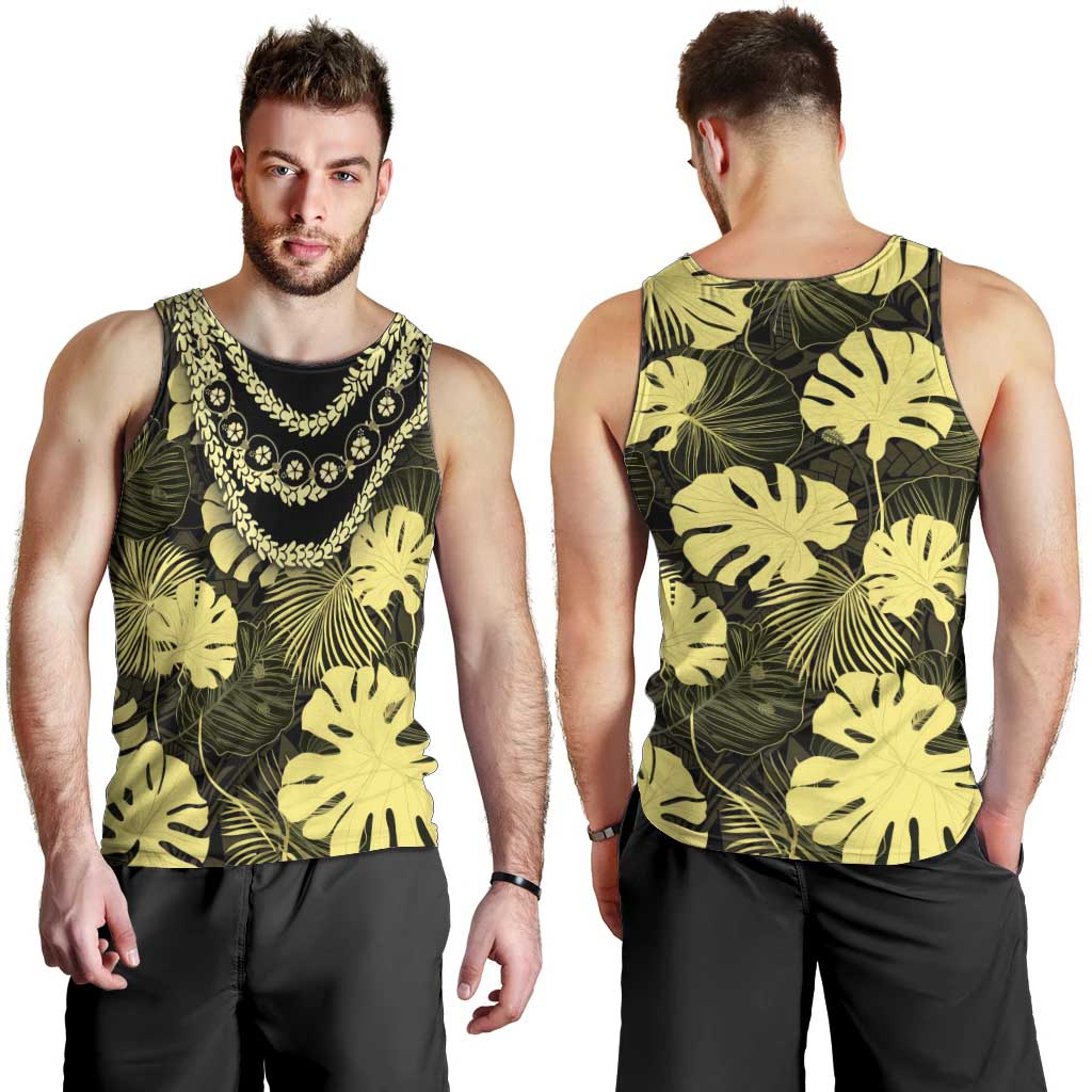 Yellow Hawaii Kukui Nut Lei Men Tank Top Hawaiian Pattern Monstera Tropical Vibes LT14 - Polynesian Pride