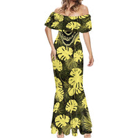 Yellow Hawaii Kukui Nut Lei Mermaid Dress Hawaiian Pattern Monstera Tropical Vibes - Polynesian Pride