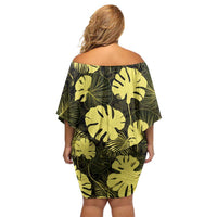 Yellow Hawaii Kukui Nut Lei Off Shoulder Short Dress Hawaiian Pattern Monstera Tropical Vibes - Polynesian Pride