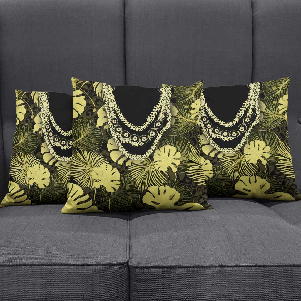 Yellow Hawaii Kukui Nut Lei Pillow Cover Hawaiian Pattern Monstera Tropical Vibes - Polynesian Pride