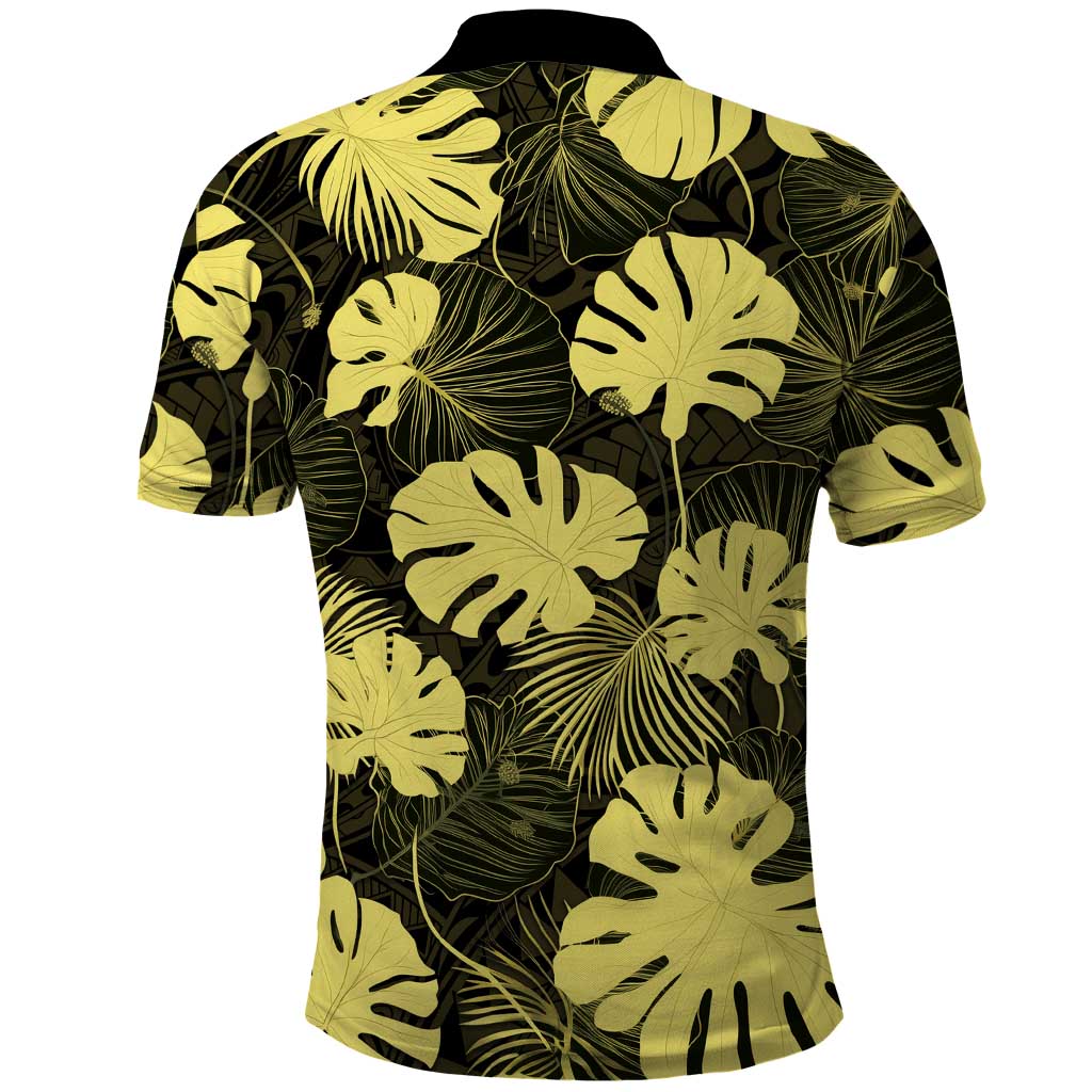 Yellow Hawaii Kukui Nut Lei Polo Shirt Hawaiian Pattern Monstera Tropical Vibes - Polynesian Pride