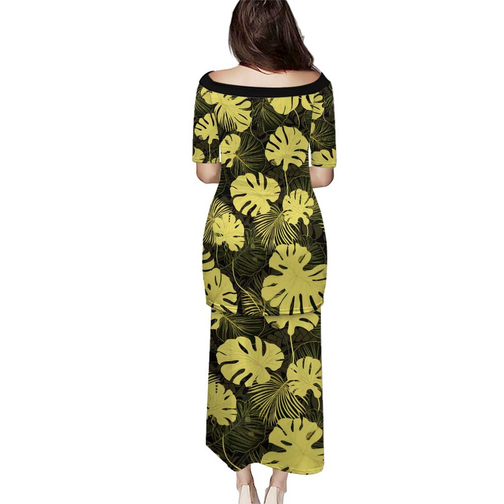 Yellow Hawaii Kukui Nut Lei Puletasi Hawaiian Pattern Monstera Tropical Vibes - Polynesian Pride