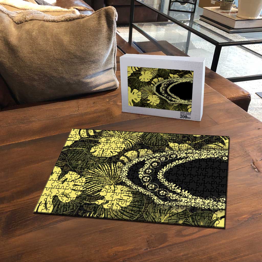 Yellow Hawaii Kukui Nut Lei Puzzle Hawaiian Pattern Monstera Tropical Vibes LT14 - Polynesian Pride