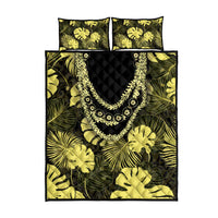 Yellow Hawaii Kukui Nut Lei Quilt Bed Set Hawaiian Pattern Monstera Tropical Vibes - Polynesian Pride