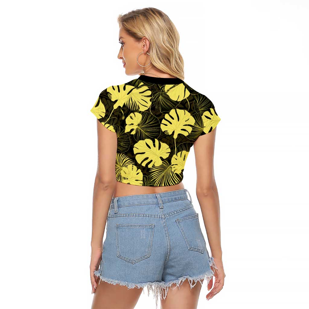 Yellow Hawaii Kukui Nut Lei Raglan Cropped T Shirt Hawaiian Pattern Monstera Tropical Vibes LT14 - Polynesian Pride