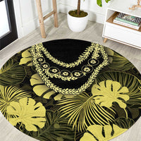 Yellow Hawaii Kukui Nut Lei Round Carpet Hawaiian Pattern Monstera Tropical Vibes - Polynesian Pride