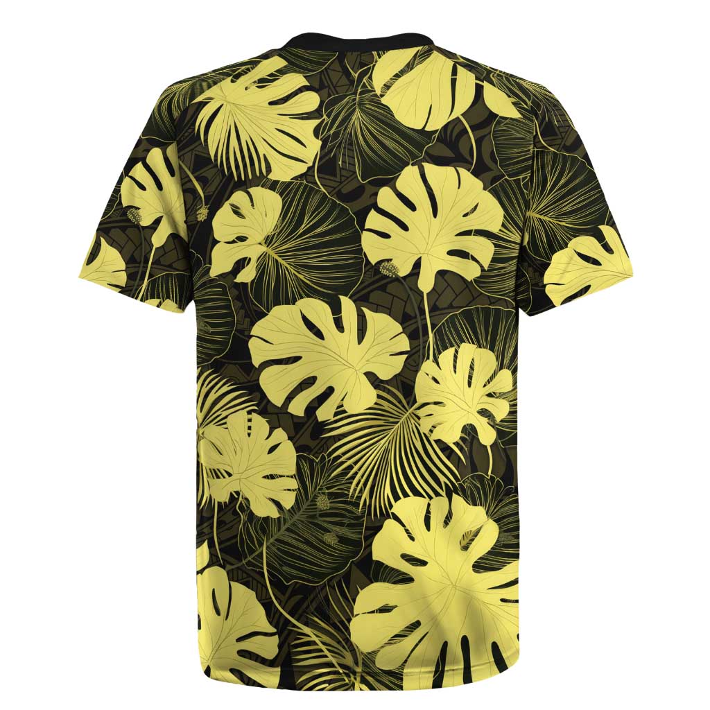 Yellow Hawaii Kukui Nut Lei Rugby Jersey Hawaiian Pattern Monstera Tropical Vibes - Polynesian Pride