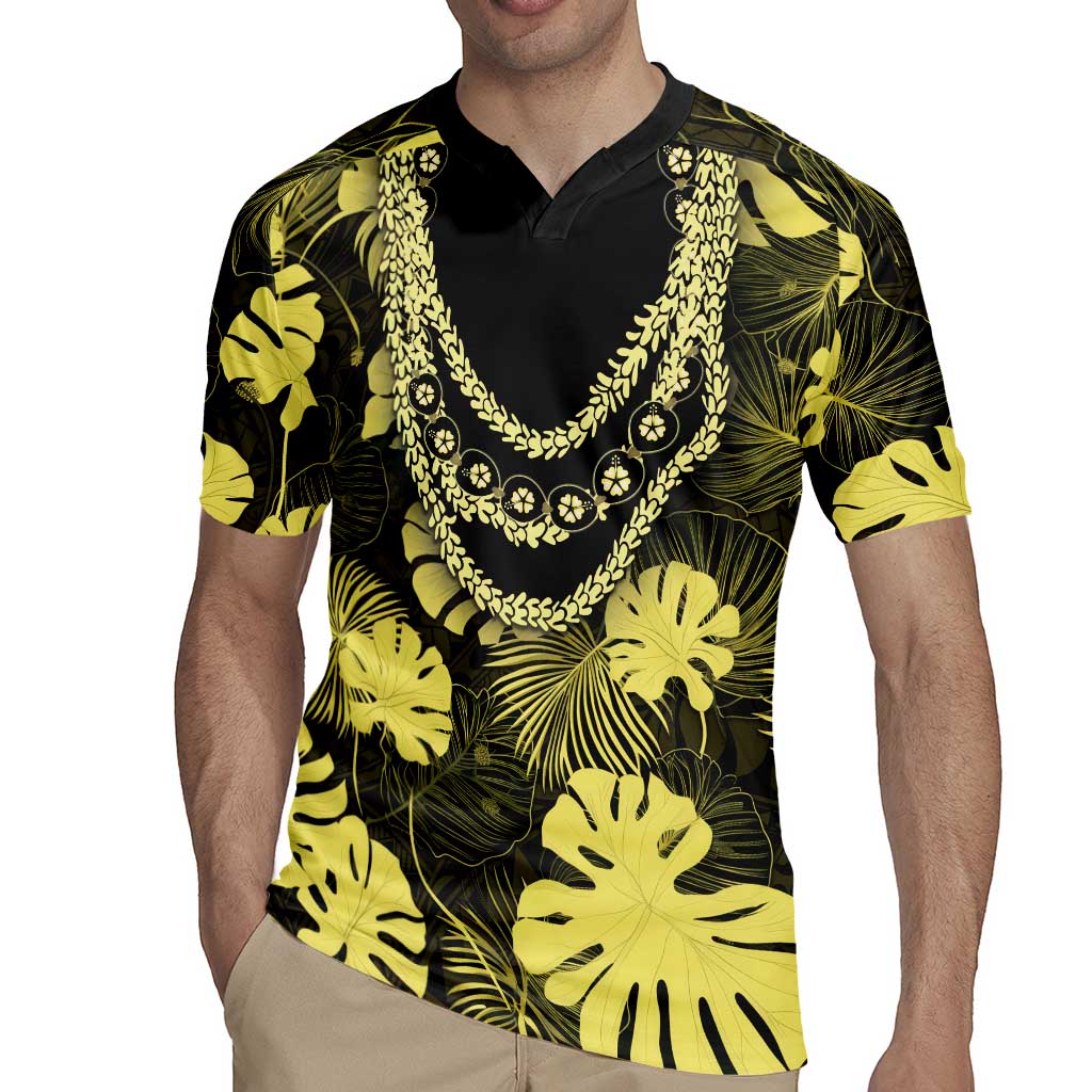 Yellow Hawaii Kukui Nut Lei Rugby Jersey Hawaiian Pattern Monstera Tropical Vibes - Polynesian Pride