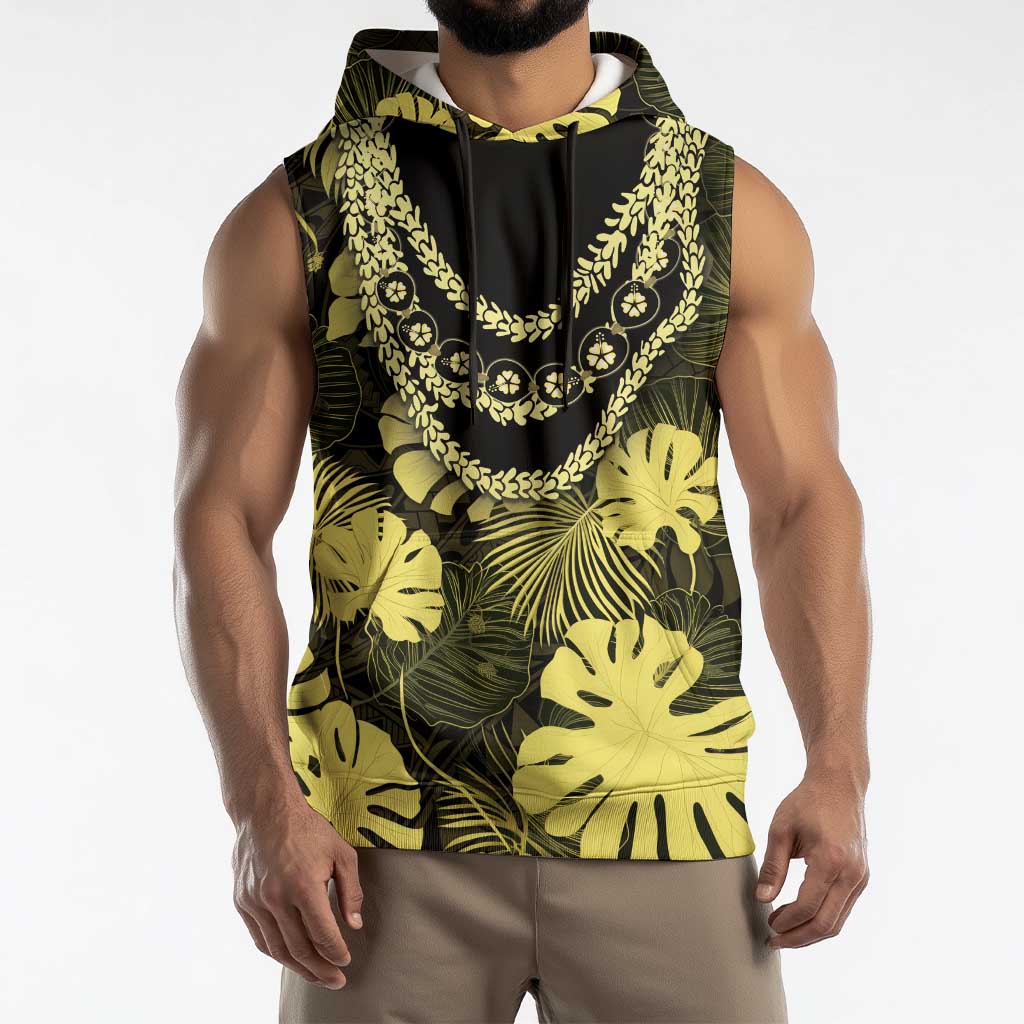 Yellow Hawaii Kukui Nut Lei Sleeveless Hoodie Hawaiian Pattern Monstera Tropical Vibes LT14 - Polynesian Pride