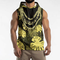 Yellow Hawaii Kukui Nut Lei Sleeveless Hoodie Hawaiian Pattern Monstera Tropical Vibes LT14 - Polynesian Pride