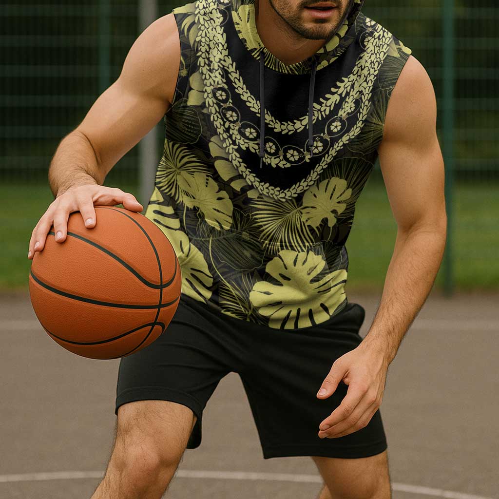 Yellow Hawaii Kukui Nut Lei Sleeveless Hoodie Hawaiian Pattern Monstera Tropical Vibes LT14 - Polynesian Pride