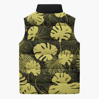 Yellow Hawaii Kukui Nut Lei Sleeveless Puffer Jacket Hawaiian Pattern Monstera Tropical Vibes LT14 - Polynesian Pride