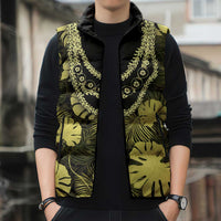 Yellow Hawaii Kukui Nut Lei Sleeveless Puffer Jacket Hawaiian Pattern Monstera Tropical Vibes LT14 - Polynesian Pride