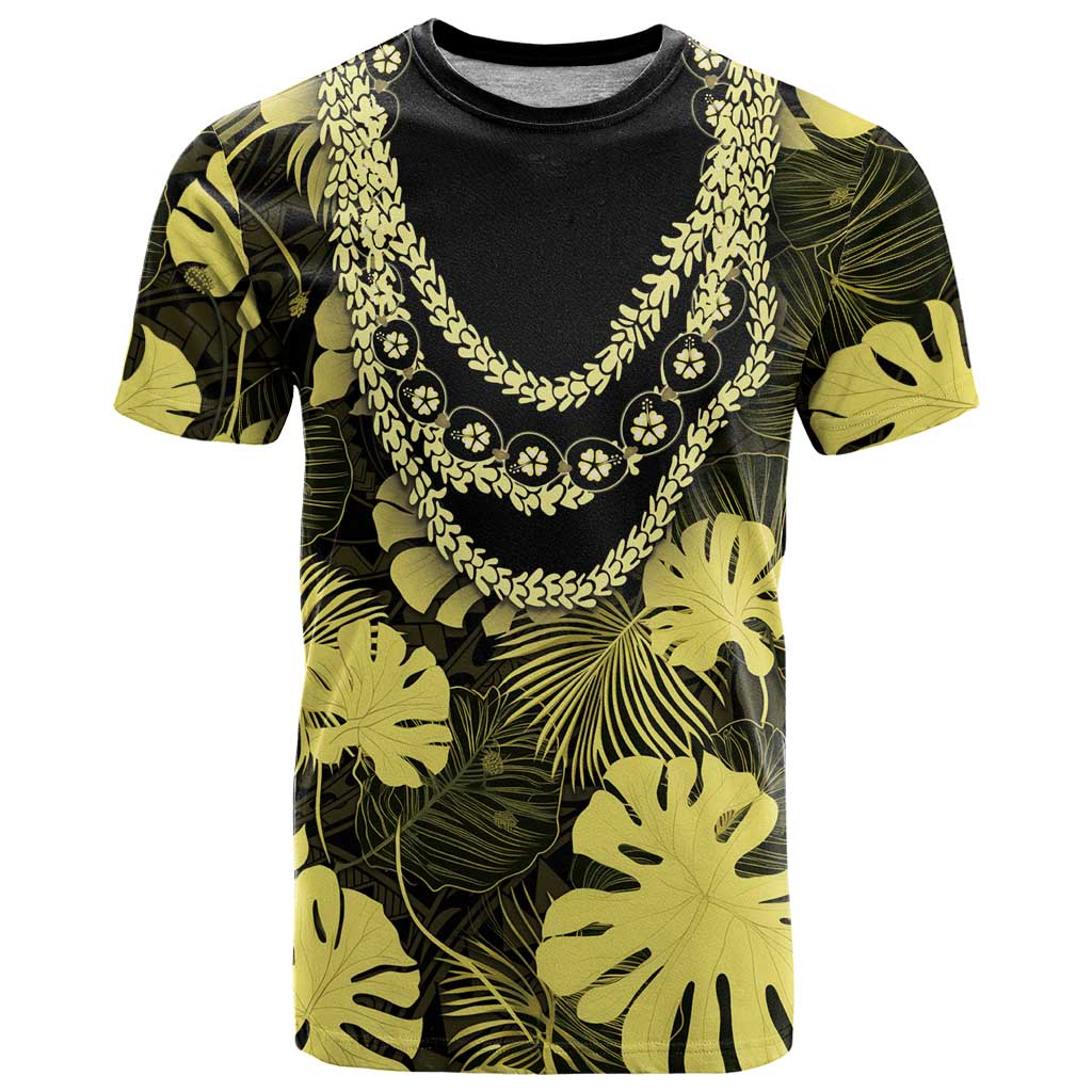 Yellow Hawaii Kukui Nut Lei T Shirt Hawaiian Pattern Monstera Tropical Vibes - Polynesian Pride