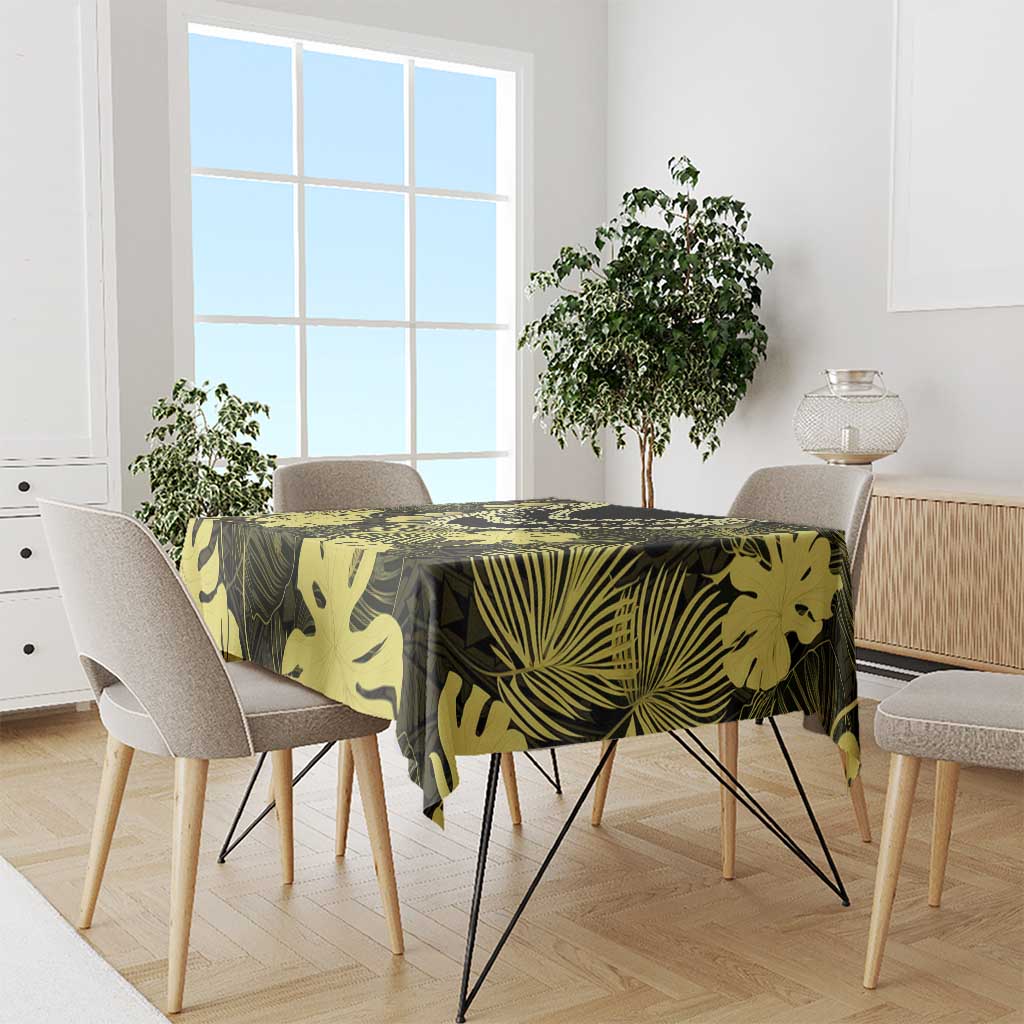 Yellow Hawaii Kukui Nut Lei Tablecloth Hawaiian Pattern Monstera Tropical Vibes - Polynesian Pride